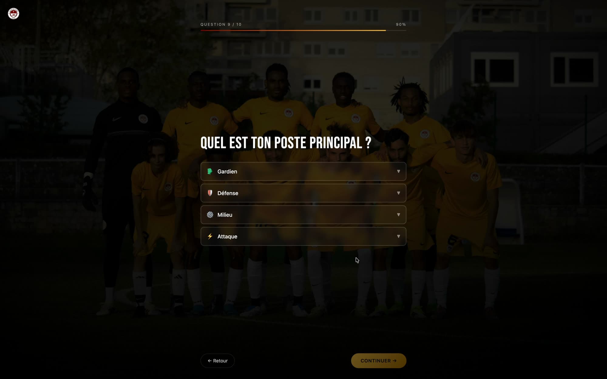 It's Your Time — choix du poste, avec la progression du questionnaire